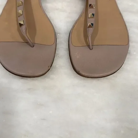 Valentino Poudre rockstud sandals 38 tan blush with gold studs ankle strap - Picture 5 of 12